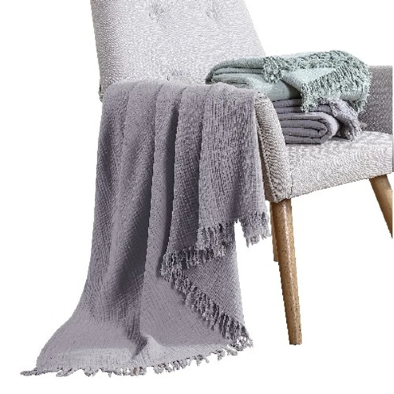 Linen blankets with a rustic and textured lookLinen blankets with a rustic and textured lookVeria 50 x 60 Reversible Cotton Throw with Fringes The Urban Port, Gray