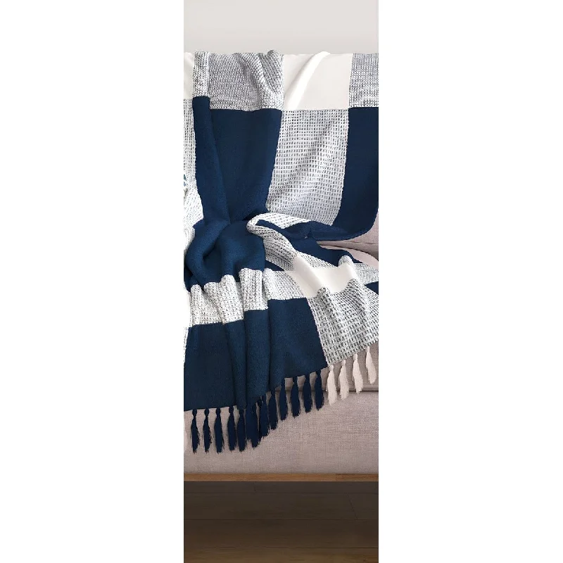 King - size blankets to cover large beds comfortablyKing - size blankets to cover large beds comfortably50" X 60" Blue and White Woven Cotton Checkered Throw Blanket with Fringe