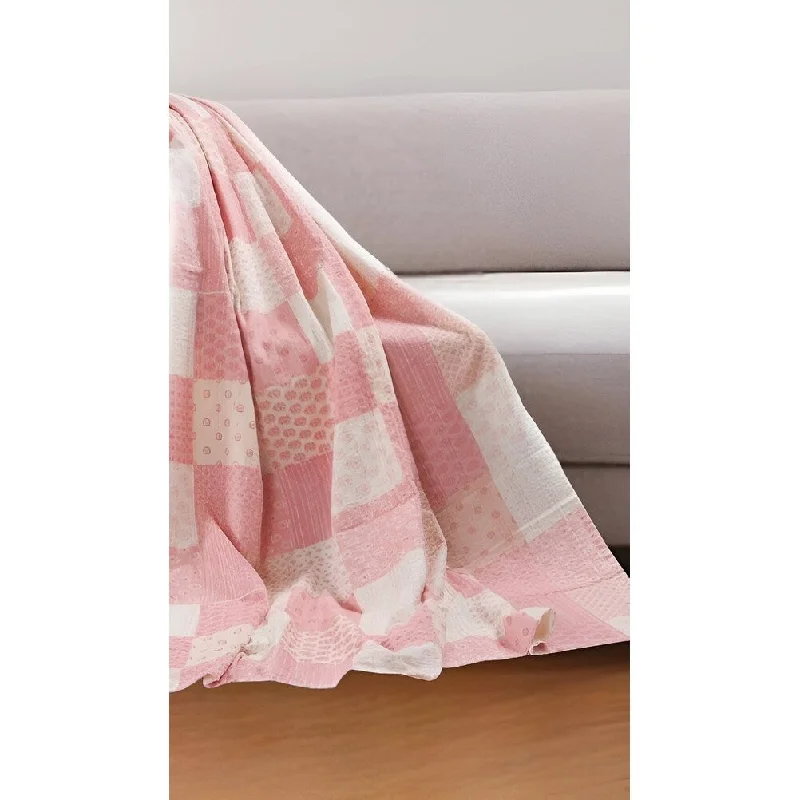 Linen blankets with a rustic and textured lookLinen blankets with a rustic and textured look70" X 50" Pale Pink Kantha Cotton Patchwork Throw Blanket with Embroidery