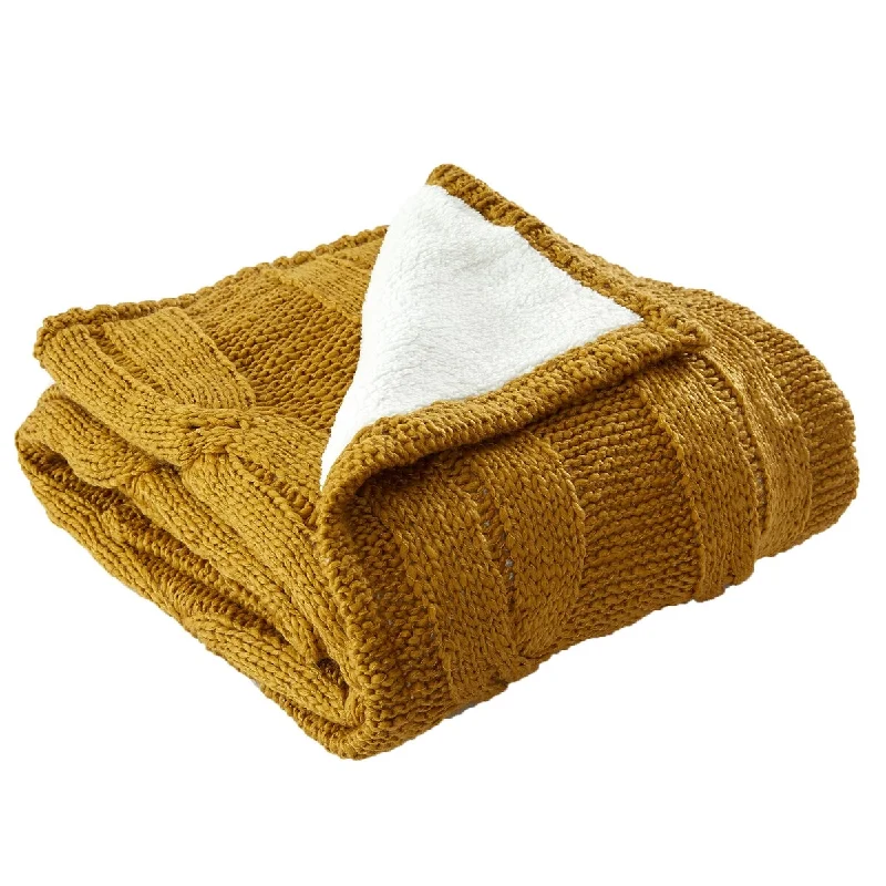Fleece blankets for a cozy and plush textureFleece blankets for a cozy and plush textureLois 50 x 60 Throw Blanket with Cable Knit and Sherpa, Acrylic, Gold, White