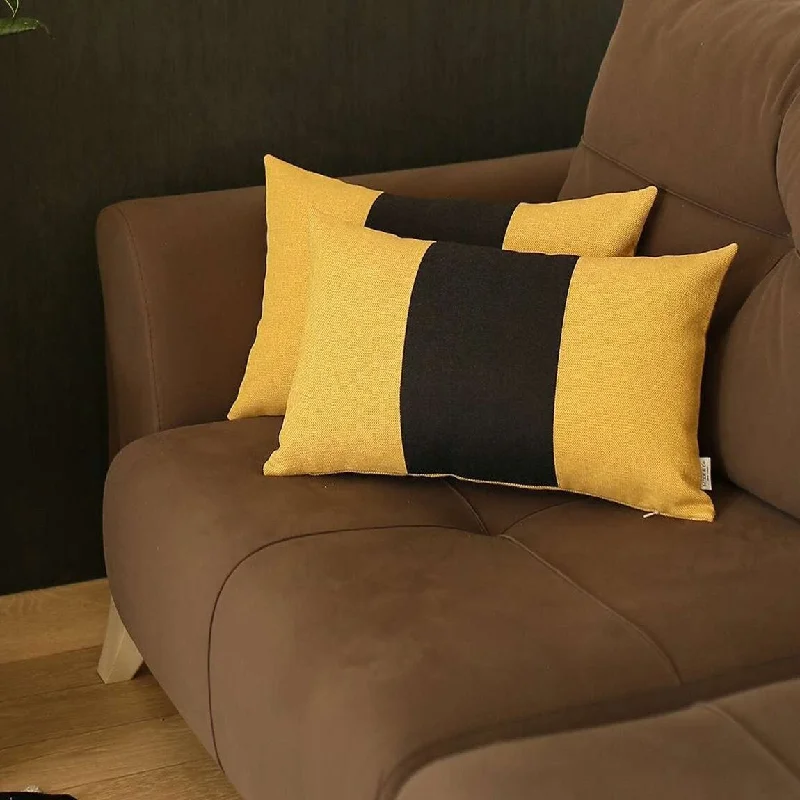 Plush Pillows for a Cozy BedSet Of Two 20" X 12" Black And Yellow Geometric Zippered Handmade Polyester Lumbar Pillow Plush Pillows for a Cozy BedSet Of Two 20" X 12" Black And Yellow Geometric Zippered Handmade Polyester Lumbar Pillow