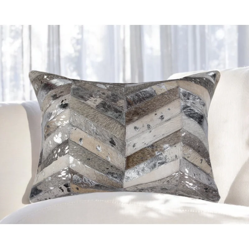 Back Support Pillows for Office Chairs12" X 20" Gray and Silver Chevron Cowhide Lumbar Throw Pillow with Glitter Back Support Pillows for Office Chairs12" X 20" Gray and Silver Chevron Cowhide Lumbar Throw Pillow with Glitter