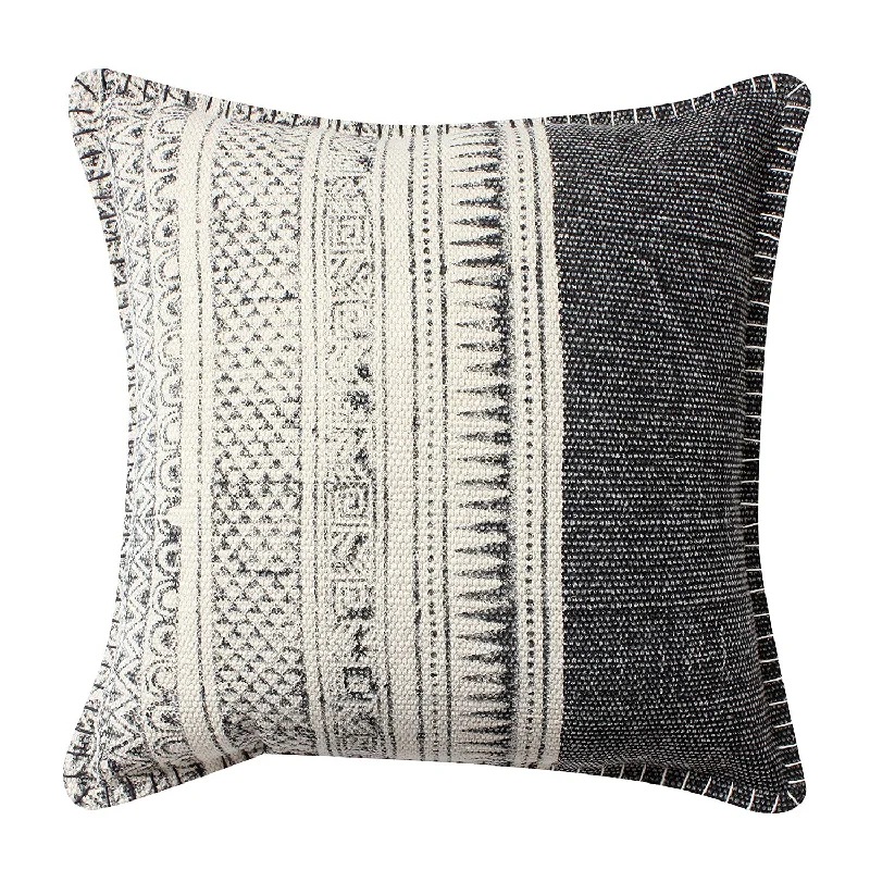 Adjustable Pillows for Customized ComfortBenzara 18 x 18 Hand Woven Cotton Dhurri Pillow with Block Print, White and Gray Adjustable Pillows for Customized ComfortBenzara 18 x 18 Hand Woven Cotton Dhurri Pillow with Block Print, White and Gray
