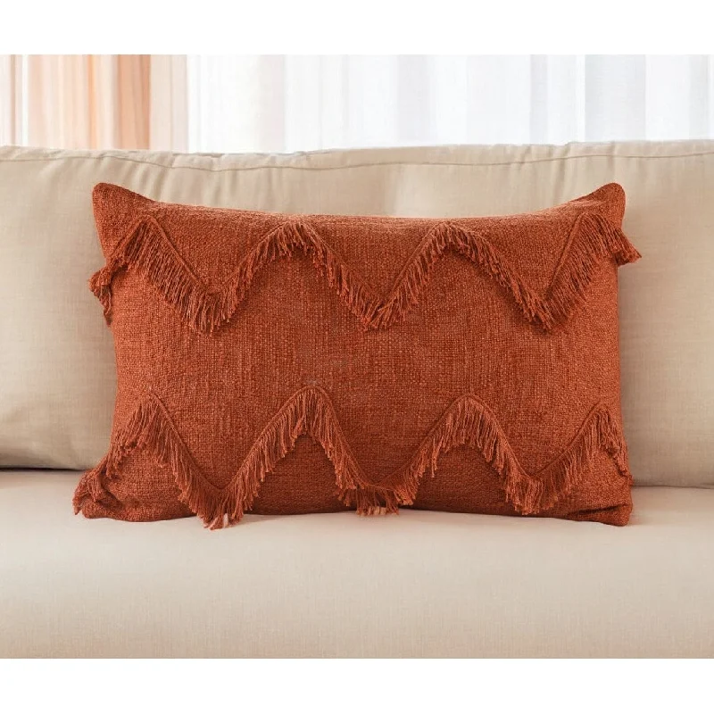 Bolster Pillows for Sofa DecorationHomeRoots 14" X 20" Cinnamon Chevron Cotton Lumbar Throw Pillow With Texture