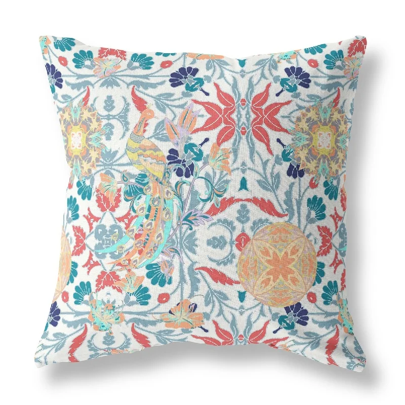 Plush Pillows for a Cozy Bed20" X 20" White And Red Broadcloth Floral Throw Pillow