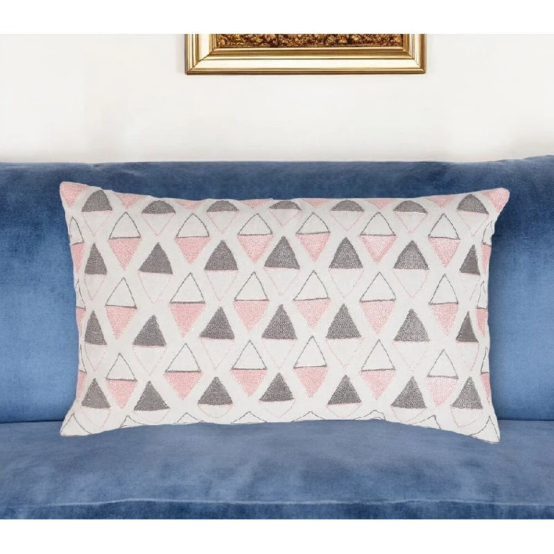 Hypoallergenic Pillows for Allergy Sufferers12" X 20" Pink and White Geometric Cotton Throw Pillow Cover With Embroidery
