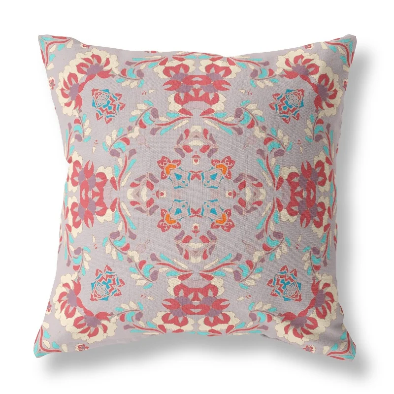 Plush Pillows for a Cozy Bed26" X 26" Purple And Red Broadcloth Floral Throw Pillow