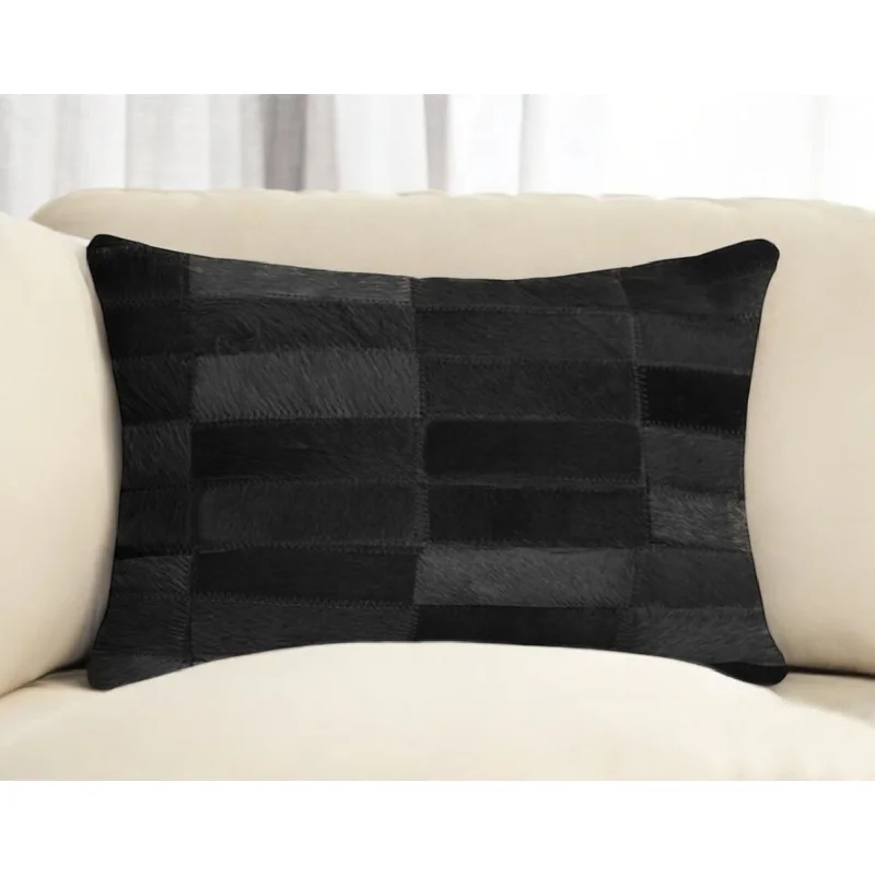 Silk Pillows for Smooth Skin and Hair12" X 20" Black Patchwork Cowhide Lumbar Throw Pillow