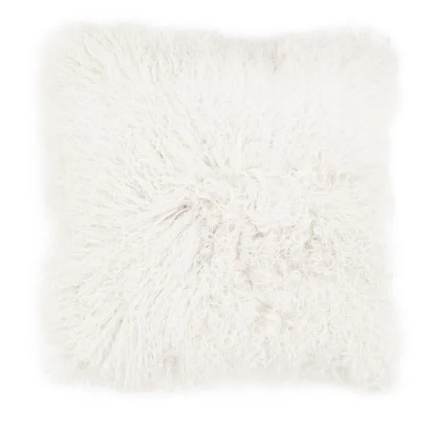 Square Pillows for Modern Home DecorBenzara Faux Fur Pillow with Removable Cover and Zipper Closure, White