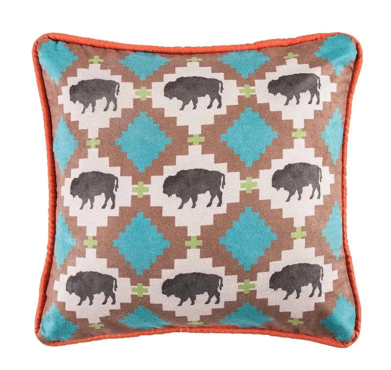 Firm Pillows for Side SleepersHiEnd Accents Multi Buffalo Design Pillow with Embroidery Details