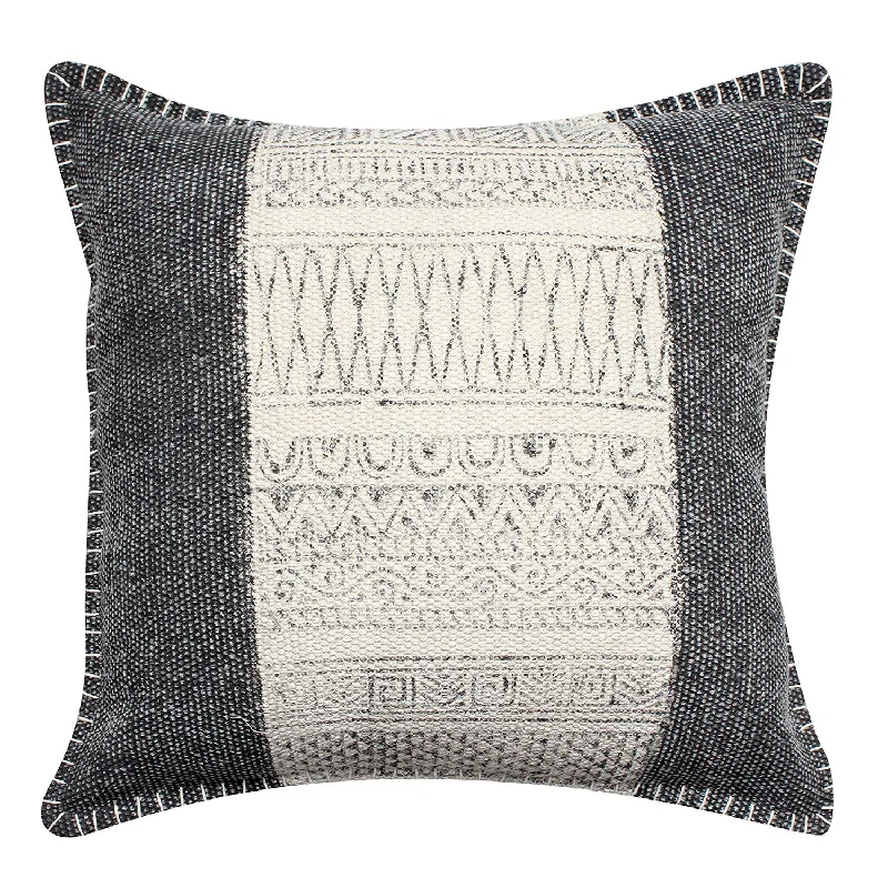 Bolster Pillows for Sofa DecorationBenzara 18 x 18 Hand Woven Cotton Pillow with Block Print, White and Gray Bolster Pillows for Sofa DecorationBenzara 18 x 18 Hand Woven Cotton Pillow with Block Print, White and Gray
