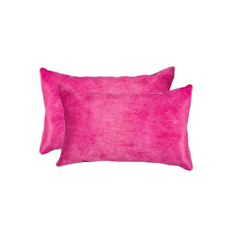 Feather Pillows for a Luxurious Sleep12" X 20" X 5" Fuschia Cowhide Pillow 2 Pack