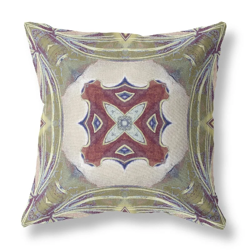 Lumbar Support Pillows for Car Seats26"x26" Muted Green Cream Magenta Zippered Broadcloth Geometric Throw Pillow