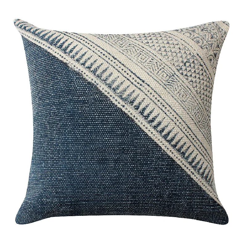 Cotton Pillows for Natural ComfortBenzara 18 x 18 Hand Woven Cotton Pillow with Kilim Pattern, White and Blue Cotton Pillows for Natural ComfortBenzara 18 x 18 Hand Woven Cotton Pillow with Kilim Pattern, White and Blue