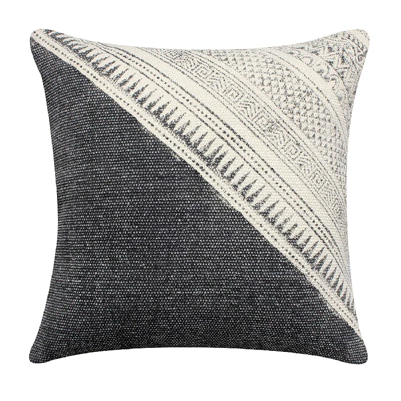 Plush Pillows for a Cozy BedBenzara 18 x 18 Hand Woven Cotton Pillow with Block Print, White and Black Plush Pillows for a Cozy BedBenzara 18 x 18 Hand Woven Cotton Pillow with Block Print, White and Black