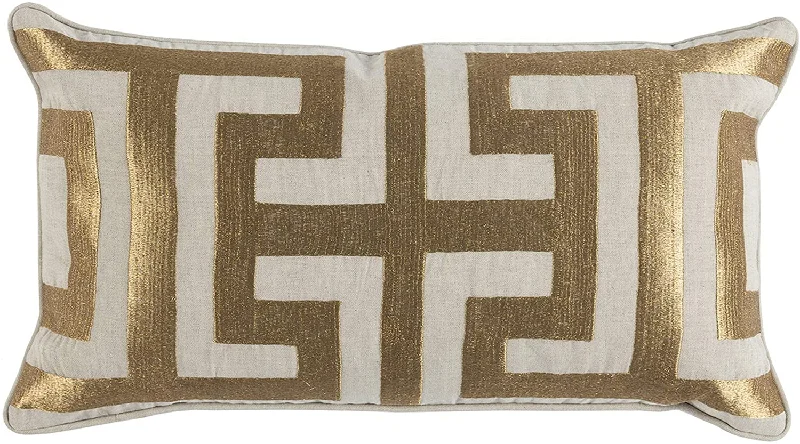 Velvet Pillows for a Touch of EleganceBenzara Embroidered Rectangular Fabric Throw Pillow, White and Gold