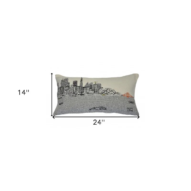 Cotton Pillows for Natural ComfortHomeRoots 25" White San Francisco Daylight Skyline Lumbar Decorative Pillow