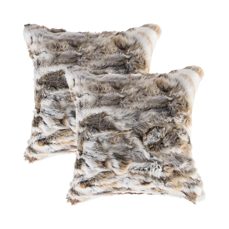 Firm Pillows for Side SleepersSet Of Two 18" X 18" Tan And White Rabbit Natural Fur Animal Print Throw Pillows