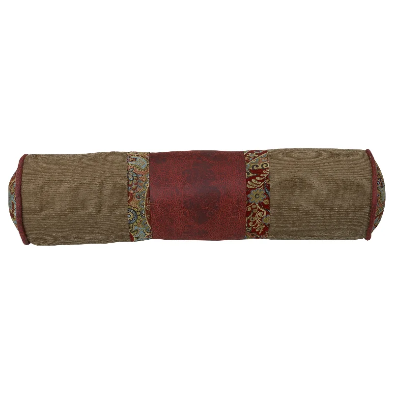 Square Pillows for Modern Home DecorHiEnd Accents Neckroll featuring Tan, Red Faux Leather, and Paisley Square Pillows for Modern Home DecorHiEnd Accents Neckroll featuring Tan, Red Faux Leather, and Paisley
