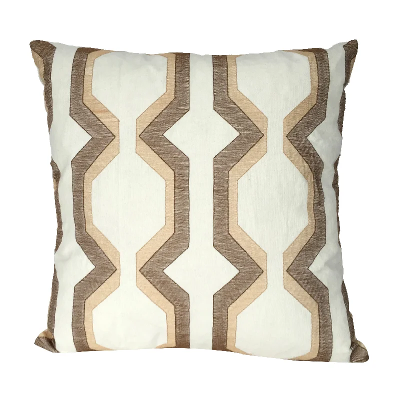 Cooling Pillows for Hot SleepersBenzara Contemporary Cotton Pillow with Geometric Embroidery, Brown and White