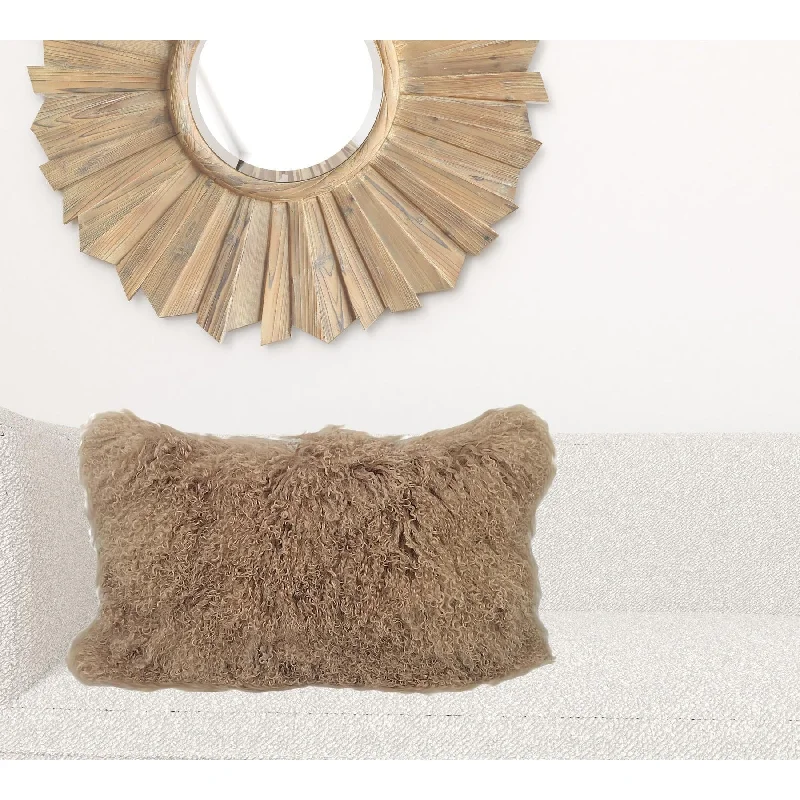 Round Pillows for Boho-Style Interiors17" Beige Genuine Tibetan Lamb Fur Pillow With Microsuede Backing Round Pillows for Boho-Style Interiors17" Beige Genuine Tibetan Lamb Fur Pillow With Microsuede Backing