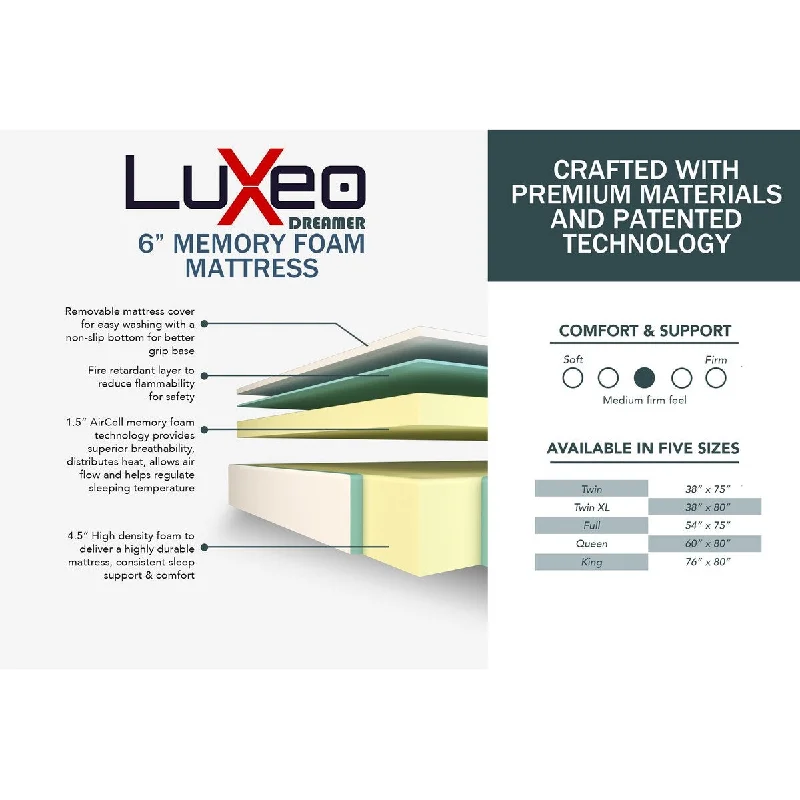 Bamboo - charcoal infused mattresses for odor absorptionLuXeo Dreamer 6-inch CertiPur-US Memory Foam Mattress Bamboo - charcoal infused mattresses for odor absorptionLuXeo Dreamer 6-inch CertiPur-US Memory Foam Mattress