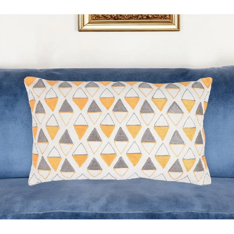 Square Pillows for Modern Home Decor12" X 20" Yellow and White Geometric Cotton Throw Pillow Cover With Embroidery Square Pillows for Modern Home Decor12" X 20" Yellow and White Geometric Cotton Throw Pillow Cover With Embroidery