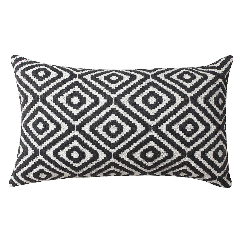 Decorative Pillows for Living Room MakeoverBenzara 12 x 20 Cotton Hand Woven Dhurri Pillow with Diamond Pattern, Black and White Decorative Pillows for Living Room MakeoverBenzara 12 x 20 Cotton Hand Woven Dhurri Pillow with Diamond Pattern, Black and White