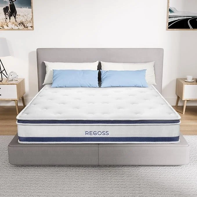 Memory foam mattresses for pressure relief and contouring10 in. Cotton Medium Hybrid Mattress Euro Top in a Box,White Blue Memory foam mattresses for pressure relief and contouring10 in. Cotton Medium Hybrid Mattress Euro Top in a Box,White Blue