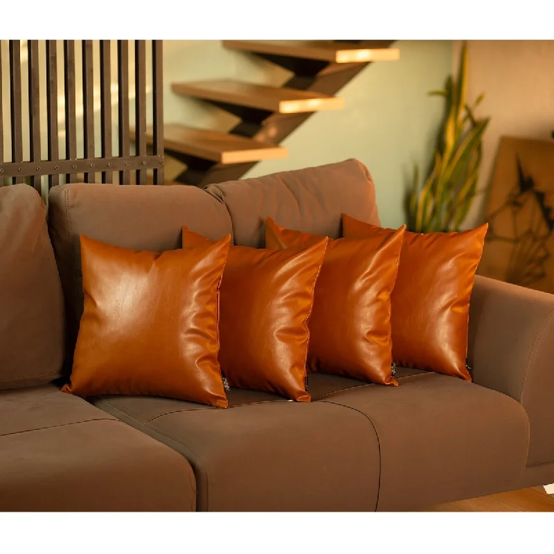 Cooling Pillows for Hot SleepersSet of 4 Brown Faux Leather 17" Pillow Covers
