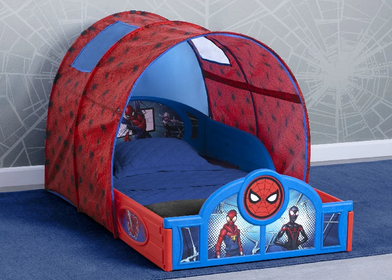 Gel - infused memory foam mattresses for cooler sleepSpider-Man Sleep and Play Toddler Bed with Tent Gel - infused memory foam mattresses for cooler sleepSpider-Man Sleep and Play Toddler Bed with Tent