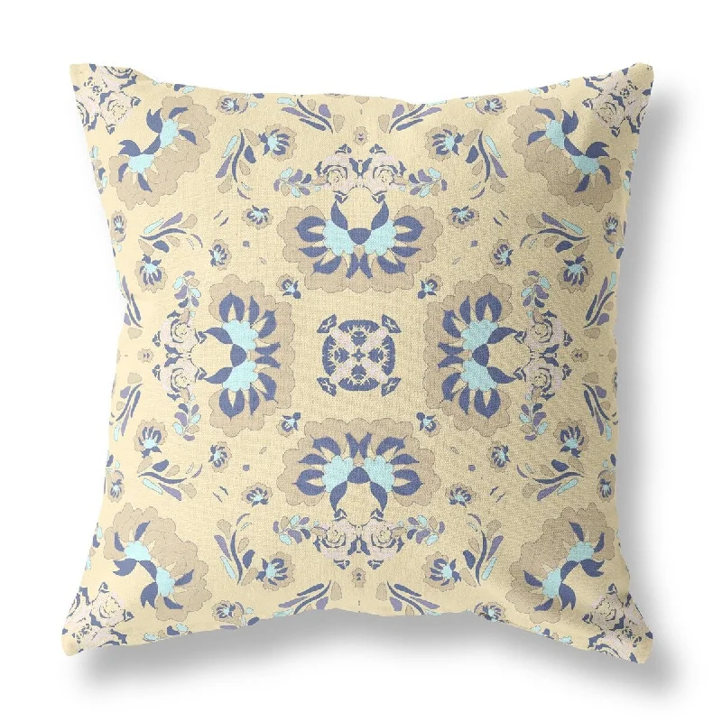 Round Pillows for Boho-Style Interiors16" X 16" Yellow Floral Zippered Suede Throw Pillow