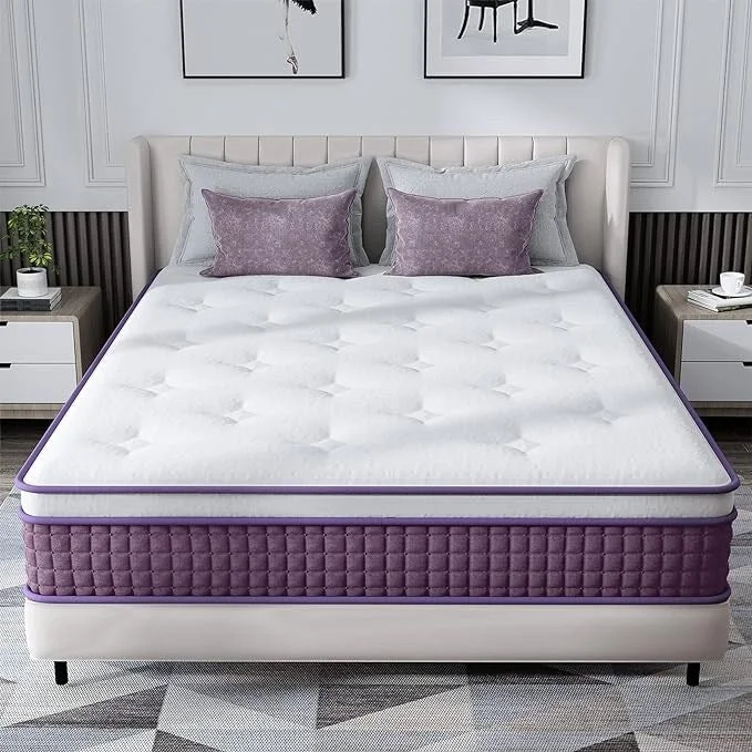 Natural latex and organic cotton blend mattresses12in.Foam Medium Hybrid Mattress,Euro Top Mattress in a Box,Purple Natural latex and organic cotton blend mattresses12in.Foam Medium Hybrid Mattress,Euro Top Mattress in a Box,Purple